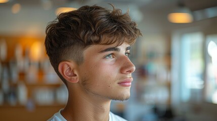 Young, sporty male with a trendy fade haircut for barbershops.