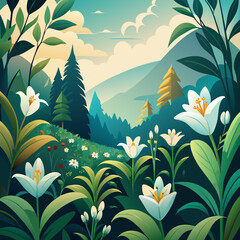 vector illustration of lily flower - obrazy, fototapety, plakaty