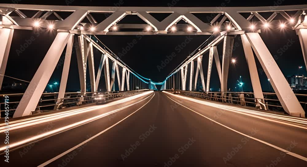 Sticker Bridge illuminated at night.