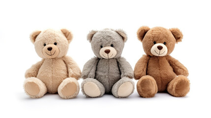 Adorable plush toys set against a stark white background