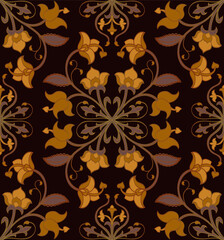 Vintage floral pattern. Brown and yellow background for textile, carpet, wallpaper. - 794058391