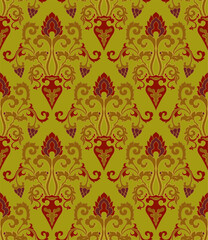 Seamless pattern with ornamental flowers. Vintage classic damask ornament. Victorian background for wallpaper, textile, carpet and any surface.  - 794058501