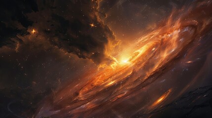 An evocative portrayal of a galaxy's core, where the fusion of light and matter conjures an otherworldly landscape, the darkness of space serving as the perfect foil to its brilliance.