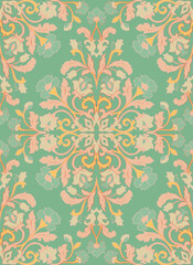 Pink and green vintage floral pattern. Traditional ornament for a carpet, textile and any surface. Ornamental backgroun with filigree details. - 794058796