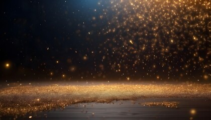 background abstraction Dust stars and sparkling golden floor particles. futuristic space glitter on a dark backdrop. - obrazy, fototapety, plakaty