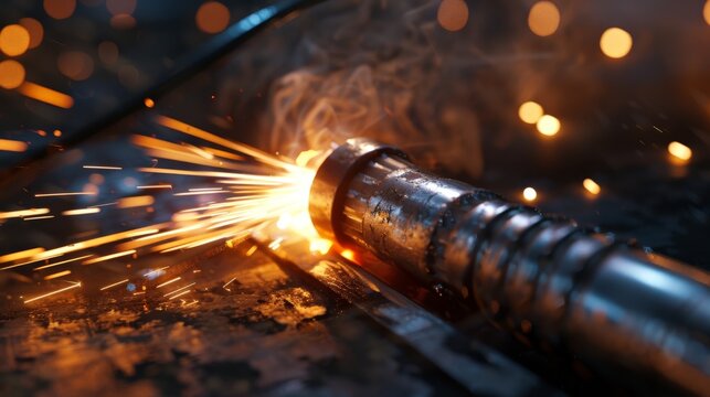 A close-up of a welding torch flame, its intense heat and sharp focus creating an abstract representation of industrial power, perfect for a manufacturing company advertisement 