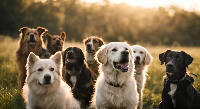 Many dogs in the park.