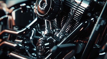 Motorcycle engine black and chrome details