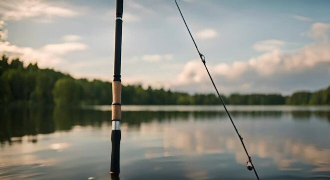 Fishing rod in the lake.