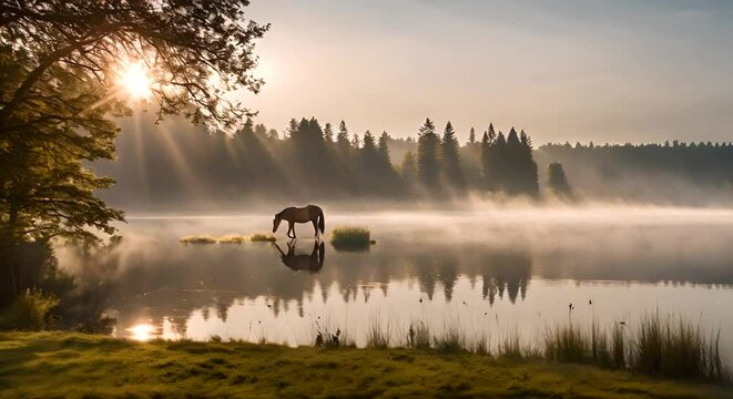 Horse next to a lake.