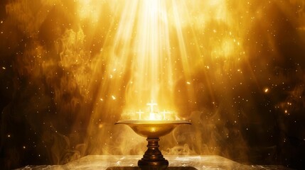 heavenly golden light shining on sacred religious object divine presence concept digital illustration - obrazy, fototapety, plakaty