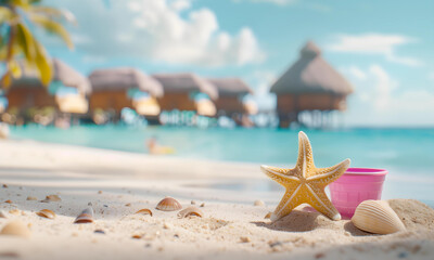 star fish on the beach. beautiful white sand beach and turquoise water. Resort background. Holiday summer beach wallpaper. - 794061332