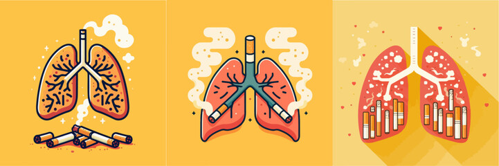 illustration of unhealthy lungs due to cigarette smoke. flat vector illustration