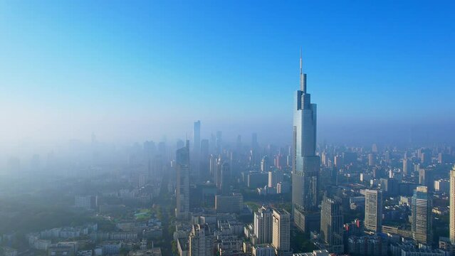 Aerial Photography of the Urban Skyline Scenery of Zifeng Building in Nanjing, China