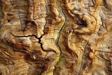 Oak close-up tree trunk, knotty wavy wood