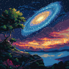 StellarPixel Galaxy A Celestial Journey in 16Bit
