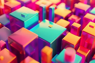 futuristic abstract geometric blocks in vibrant colors dynamic 3d render background design