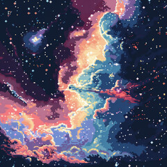 Obraz na płótnie Canvas StellarPixel Galaxy A Celestial Journey in 16Bit