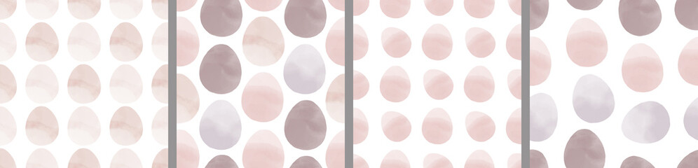 Watercolor set of seamless patterns. Collection of hand drawn pastel Easter eggs