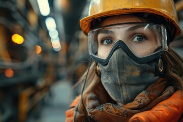 Visual guide depicting the proper use of ear protection and respirators in a noisy and dusty construction environment