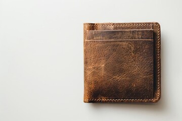 genuine leather wallet on white background top view product photography