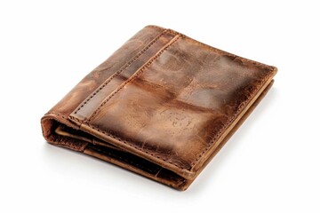 genuine leather wallet on white background top view product photography