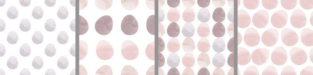 Watercolor set of seamless patterns. Collection of hand drawn pastel Easter eggs
