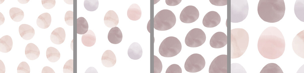 Watercolor set of seamless patterns. Collection of hand drawn pastel Easter eggs