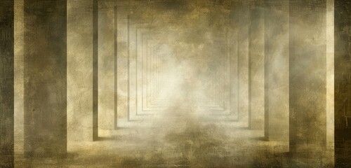 Perspective view of a neoclassical columned hallway.