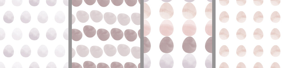 Watercolor set of seamless patterns. Collection of hand drawn pastel Easter eggs