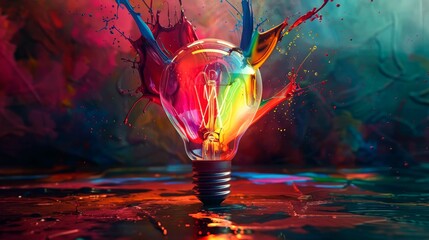 Fototapeta na wymiar art illustration light bulb and splash paint suitable for digital and print