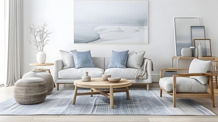 Scandinavian Inspired Minimalist Living Space with Muted Tones and Warm Wooden Accents