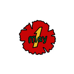 1 may labour day logo icon sign Bud carnation emblem Holiday of spring and work Hand drawn Doodle design style Fashion print for clothes greeting invitation card flyer banner poster cover book ad
