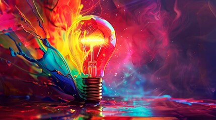 art illustration light bulb and splash paint suitable for digital and print