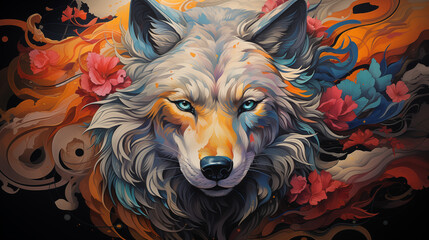 Captivating Canine Art of a Wolf Amidst Swirling Colors