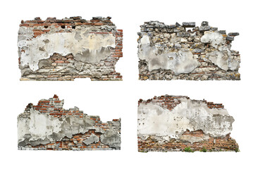 Ruined Wall Set Isolated on Transparent Background
