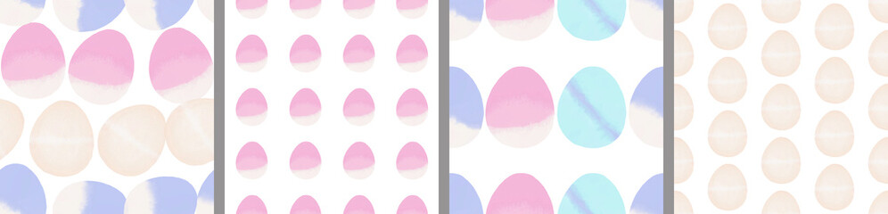 Watercolor set of seamless patterns. Collection of hand drawn pastel Easter eggs