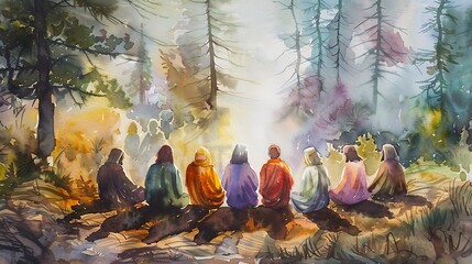 The Twelve Disciples: Biblical Watercolor Illustration of Christian Religious Figures