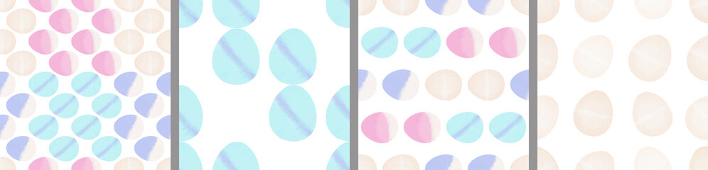 Watercolor set of seamless patterns. Collection of hand drawn pastel Easter eggs