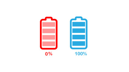 Battery charge indicator icons. Phone charge level, Car battery indicator, battery charge signs. a color collection of charge power. Discharged and fully charged battery. Vector Illustration.	
