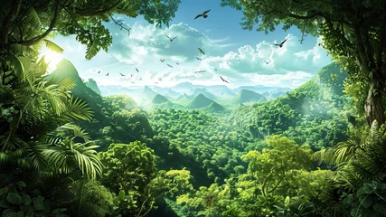 Papier Peint photo Lavable Couleur pistache panoramic view of the tropical jungle, tropical forest scenery, tropical green landscape