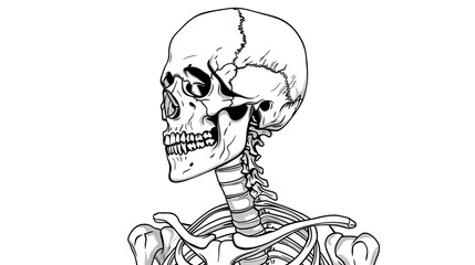 Anatomy Lesson: Intricate Black and White Line Art Skeleton with Key Bone Labels