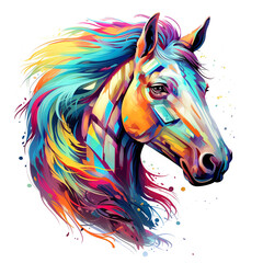 Colorful horse head on white background. Wildlife Animals. Illustration, Generative AI.