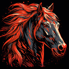 Colorful horse head on black background. Wildlife Animals. Illustration, Generative AI.