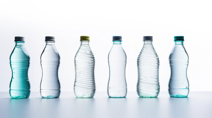 Plastic water bottles set apart against a crisp white background - obrazy, fototapety, plakaty