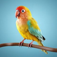 Image of lovebird on clean background. Bird. Animals. Pet. Illustration, Generative AI.