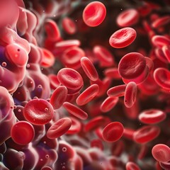 Red Blood Cells Flowing Inside Blood Vessel