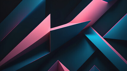 Diagonal Shapes in Modern Blue and Pink Hues, Set on a Background Glowing in Darkness