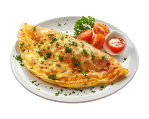 Omelette in plate on transparent background