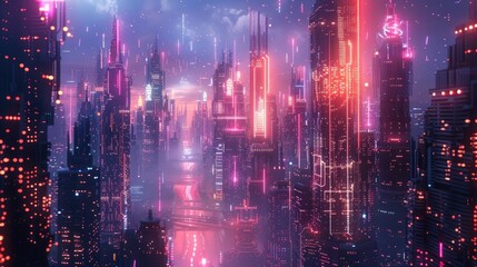 CyberInfluenced Amusement Park Rises Amongst NeonLit Skyscrapers in a Bustling Metropolis